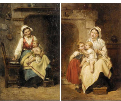 FEEDING TIME; KISS GOODNIGHT (Pair) by Leon Emile Caille - Auction record, sale price, and art valuation. Compare with similar artists and explore comparable artworks.