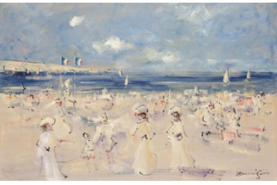 FIGURES PROMENADING ALONG THE BEACH