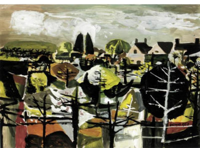 WOODED LANDSCAPE WITH HOUSES