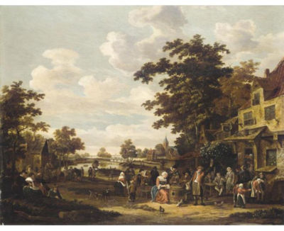 A VILLAGE LANDSCAPE WITH REVELLERS OUTSIDE AN INN by Rutger Verburgh - Auction record, sale price, and art valuation. Compare with similar artists and explore comparable artworks.