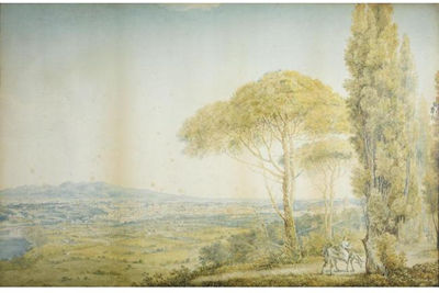 A VIEW OF ROME, FROM THE VILLA MADAMA, WITH ST. PETER'S SEEN THROUGH TREES TO THE RIGHT, AND THE TIBER TO THE LEFT by Franz Keisermann - Auction record, sale price, and art valuation. Compare with similar artists and explore comparable artworks.