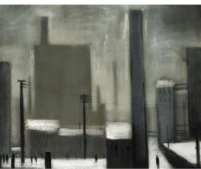 A SNOWY FACTORY SCENE