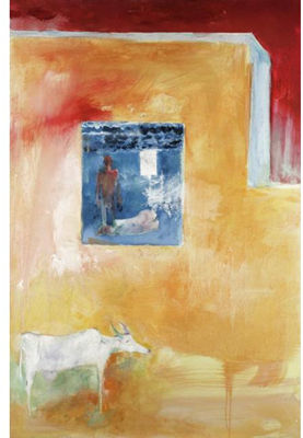 YELLOW PALACE WITH COW AND LOVERS IN HALL