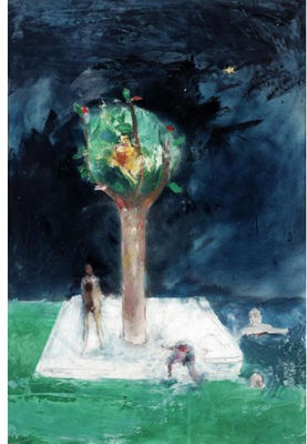 KRISHNA IN A TREE WITH THE BATHERS