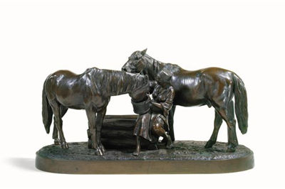 A BRONZE GROUP OF A GIRL WATERING HORSES by Albert Moritz Wolff - Auction record, sale price, and art valuation. Compare with similar artists and explore comparable artworks.