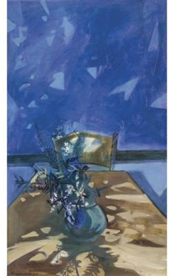 Flowers in a Blue Courtyard