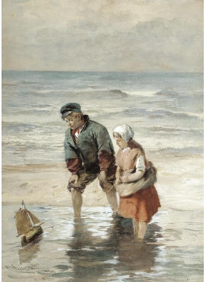 Sample artwork by Robert Anderson (1842 - 1885), known for coastline and fishing scene painting - View similar artists and auction records
