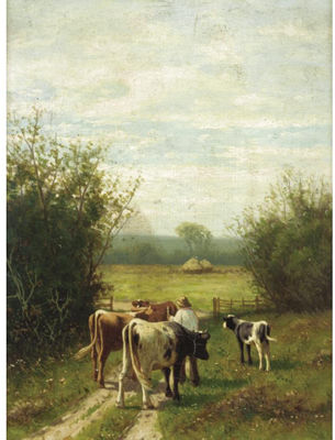 Herding Cattle; Watering by a Stream