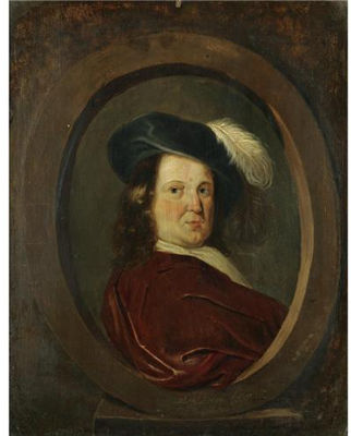 Portrait of Pieter Molyn: Self Portrait of the Artist, Head and Shoulders, Set in a Stone Cartouche
