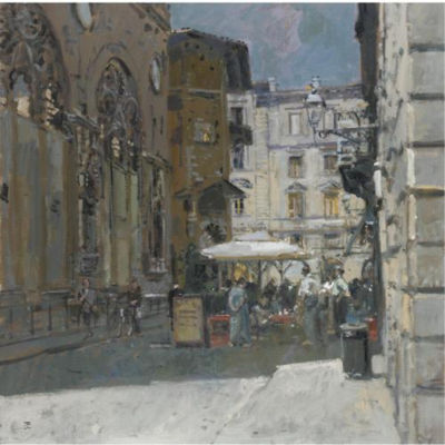 Sample artwork by Tom Coates (Born 1941), known for landscape, street scene, city buildings, portrait, figure, crowd genre painting - View similar artists and auction records
