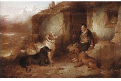 MAN WITH DOGS; WITH THE CATCH (A PAIR)