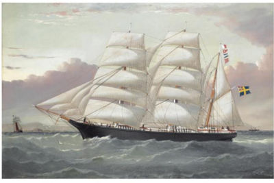 THE THREE MASTED BARQUE 'FRAMAT' INWARD BOUND FOR LIVERPOOL OFF THE COAST OF NORTH WALES