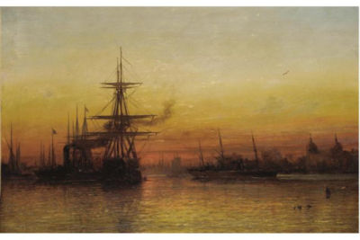 SUNSET AT GREENWICH by James Francis Danby - Auction record, sale price, and art valuation. Compare with similar artists and explore comparable artworks.