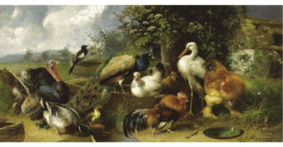 FARMYARD BIRDS by Julius Scheuerer - Auction record, sale price, and art valuation. Compare with similar artists and explore comparable artworks.