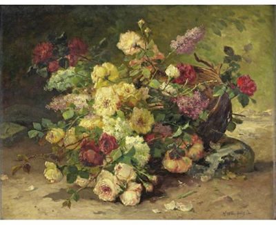 PANIER DE ROSES ET DE LILAS