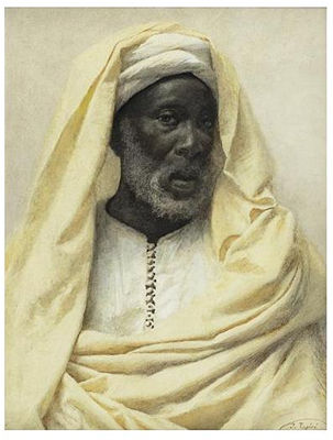 AFRICAIN VÊTU D'UNE DRAPERIE JAUNE PALE