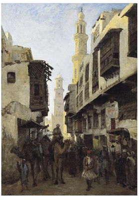 STREET MOUIZZ-DINN IN CAIRO, KALAOUN MOSK IN THE BACKGROUND