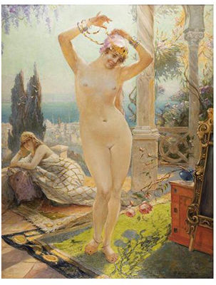 DANCER ON A TERRASSE OVERLOOKING THE BAY OF ALGIERS