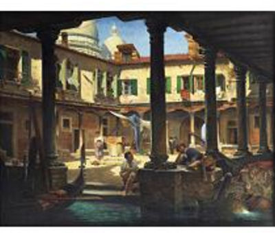 PERSONNAGES DANS LA COUR DE SAN GREGORIO À VENISE