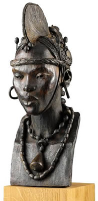 A BRONZE BUST OF A YOUNG AFRICAN GIRL