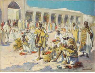 MARKET SCENE IN MARRAKECH by Yvonne Thivet - Auction record, sale price, and art valuation. Compare with similar artists and explore comparable artworks.