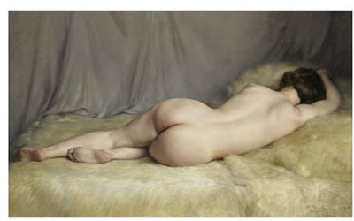 JEUNE FILLE ENDORMIE SUR UNE PEAU D'OURS