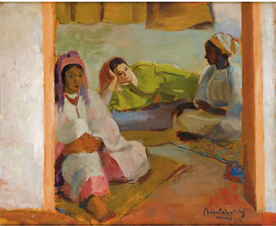 THREE WOMEN IN AN INTERIOR
