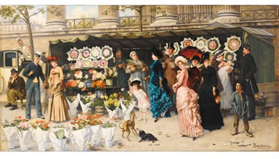 FLOWER MARKET SCENE AT THE MADELEINE IN PARIS