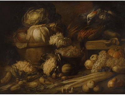 AUTUMN : STILL LIFE WITH CABBAGE, CELERY, GRAPES AND GAME by Peter Van Boeckel II - Auction record, sale price, and art valuation. Compare with similar artists and explore comparable artworks.