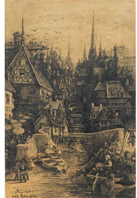 Vue d'une ville médiévale