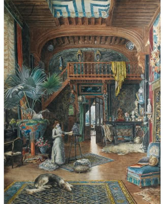 Sarah Bernhardt sculptant dans son atelier, rue Fortuny