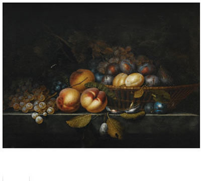 NATURE MORTE AU PÊCHES, PRUNES ET GRAPPES DE RAISIN DANS UN PANIER SUR UN ENTABLEMENT by Paul Liegeois - Auction record, sale price, and art valuation. Compare with similar artists and explore comparable artworks.