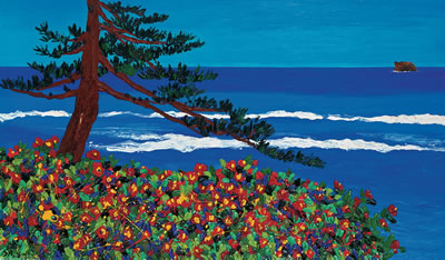 Seascape with a Pine Tree and Camellia
