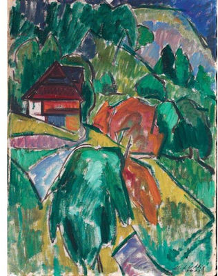 HAUS MIT BÄUMEN, 1912 - RECTO LANDSCHFTSSTUDIE - VERSO