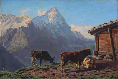 MOUNTAIN LANDSCAPE WITH COWS, 1883 by Albert Lugardon - Auction record, sale price, and art valuation. Compare with similar artists and explore comparable artworks.