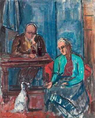 Portrait of Paul Basilius Barth: SELF-PORTRAIT WITH WIFE AND DOG, 1947