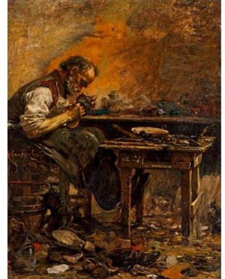 The Cobbler by Giovanni Battista Emanuele Maria Segantini - Auction record, sale price, and art valuation. Compare with similar artists and explore comparable artworks.