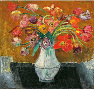 BUNCH OF FLOWERS WITH TULIPS IN VASE, 1930