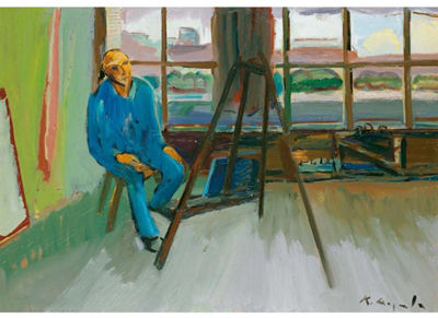 Portrait of Karl Aegerter: SELF-PORTRAIT IN THE STUDIO (BASEL)