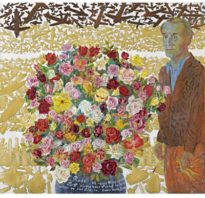 Portrait of Paul Camenisch: SELF PORTRAIT WITH BOUQUET OF ROSES