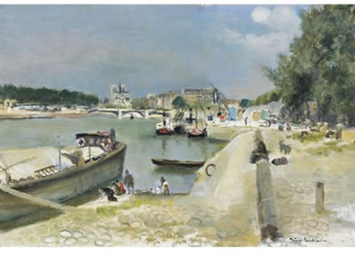 AT THE SHORE OF THE SEINE WITH VIEW TO NOTRE DAME