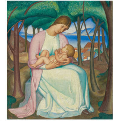 MOTHER AND CHILD WITH LANDSCAPE