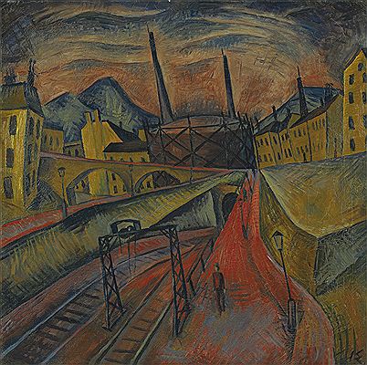 URBAN LANDSCAPE WITH TRACKS AND STACKS