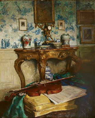Interior Scene with Violin by Paul Jean Hugues - Auction record, sale price, and art valuation. Compare with similar artists and explore comparable artworks.