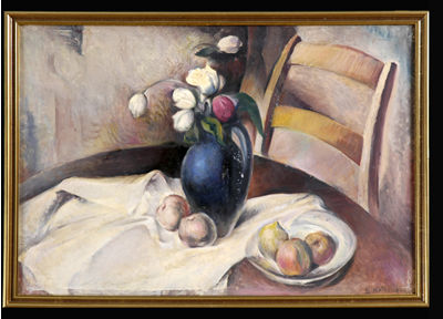 STILL LIFE WITH TULIPS AND FRUIT