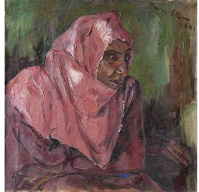 Portrait of a Woman Wearing a Pink Hijab
