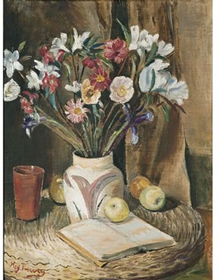 Still Life with Flowers, Apples and a Book