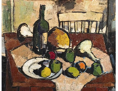 Still Life with Fruit and Wine on a Table