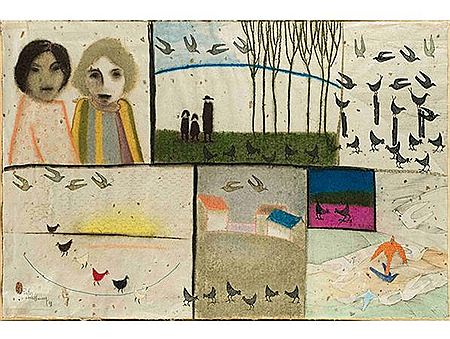 Figures with Birds and Trees