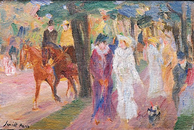 A tree lined road with amblers by Emil Leonhard Smidt - Auction record, sale price, and art valuation. Compare with similar artists and explore comparable artworks.